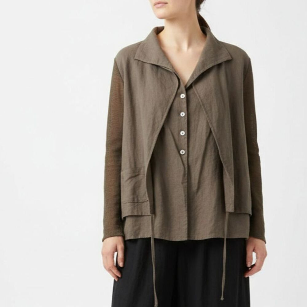 Crea Concept Linen Brown Button Front Shacket Jacket Lagenlook Top 12